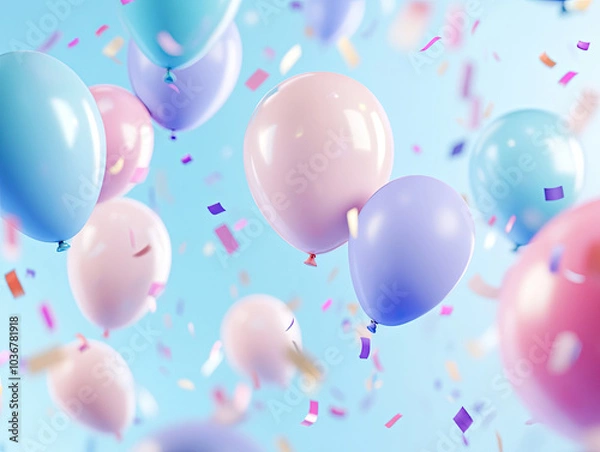 Obraz Colorful Birthday Balloons and Playful Confetti Scattered in a Festive Scene