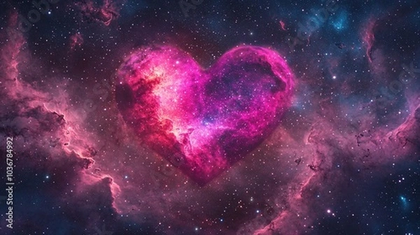 Fototapeta A stunning representation of a heart-shaped nebula surrounded by vibrant cosmic colors, symbolizing love and connection in the universe.