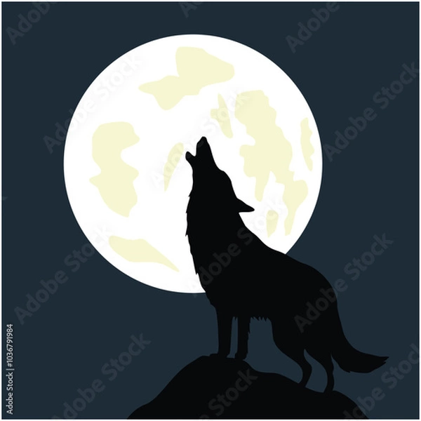 Fototapeta Wolf and Moon Illustration
