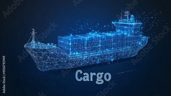 Fototapeta Abstract Cargo Ship with Containers in a Blue Color on a Dark Background

