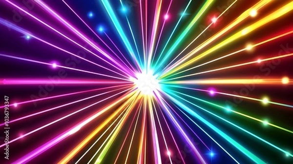 Fototapeta Vibrant Neon Burst of Rainbow Lights   Captivating Abstract Digital Backdrop