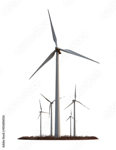 Fototapeta Group of Modern Wind Turbines Generating Clean Energy in Field