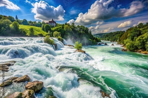 Obraz Rushing water at the Rheinfalls during summer