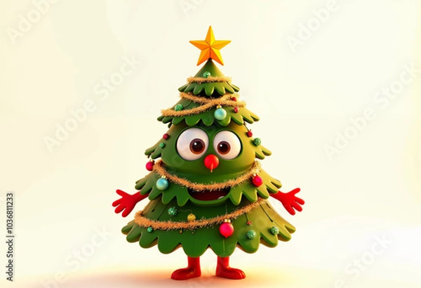 Obraz christmas cartoon tree on a white background