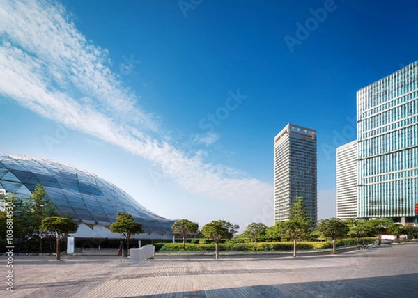 Fototapeta 青空と会社の建物