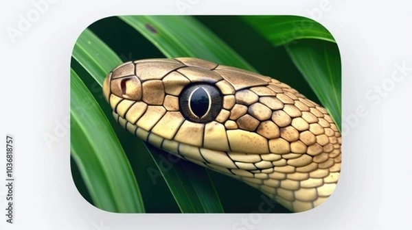 Obraz a snake peeking out from behind leaves