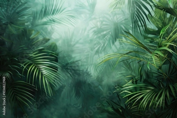 Fototapeta Jungle landscape with palm trees, suitable for travel or nature themes