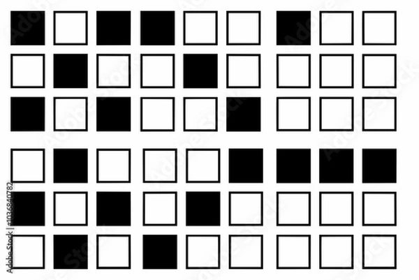 Obraz Collection set of black and white 9 squares grid with random fill on each pattern. Doodle. Background shapes, geometry. Beat. White background