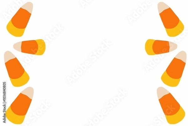 Obraz side border frame filled with candy corn confectionary illustration doodle, celebrate Halloween banner on 31 October. White background.