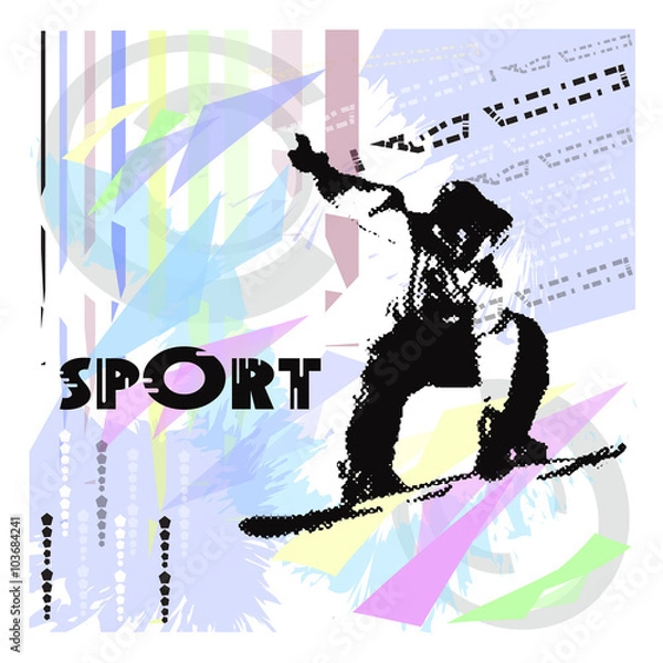 Fototapeta Vector sports background with the image of snowboarder