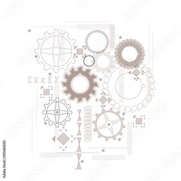 Fototapeta mechanical background with wheels and technological elements