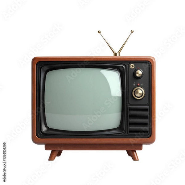 Fototapeta Vintage Retro Television Set with Antennae and Wooden Frame