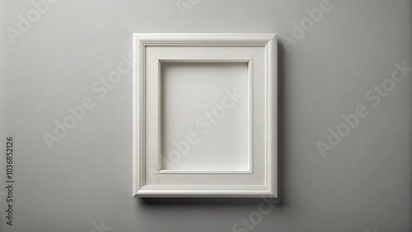 Fototapeta Isolated white empty picture frame on a light gray wall with a subtle gradient, awaiting your art, photo, or design, perfect for creative projects.