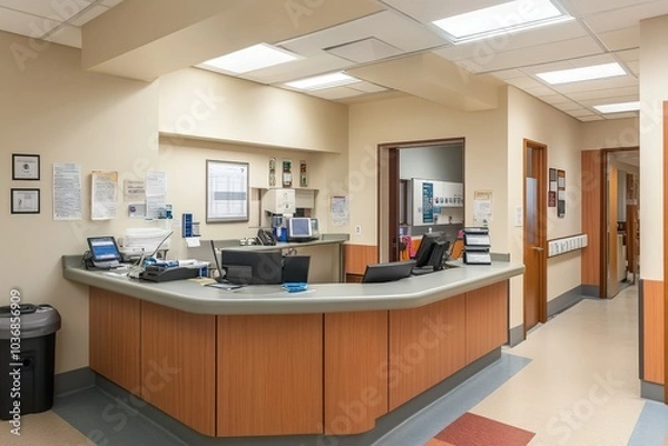 Fototapeta Empty reception desk in a healthcare facility.