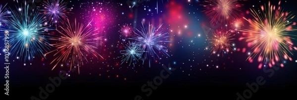 Fototapeta Colorful Fireworks Display in Night Sky