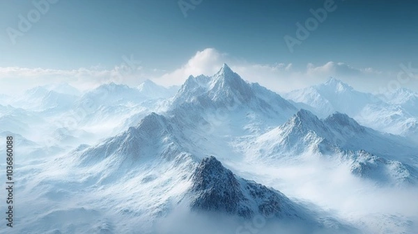 Fototapeta Aerial View of Majestic Snowy Mountain Range - Drone Photography