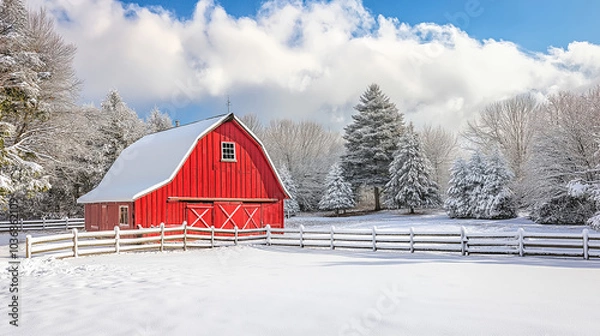 Obraz a red barn in snow
