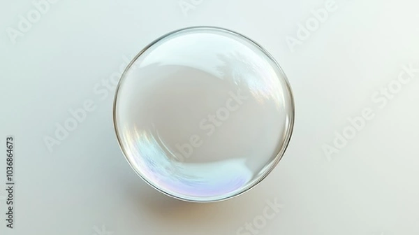 Fototapeta A large transparent shining glass sphere soap bubble on a white background, rendered in 3d