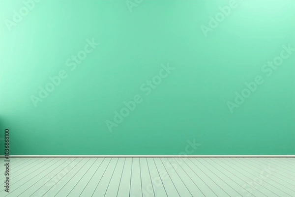 Fototapeta An empty, mint green wall with an elegant floor. (Generative AI)