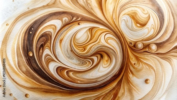 Obraz Abstract Watercolor Swirl Patterns in Drone Photography with Textured Coffee Inspirations on White Background for Artistic Home Decor, Modern Art Prints, Unique Wall Art Designs