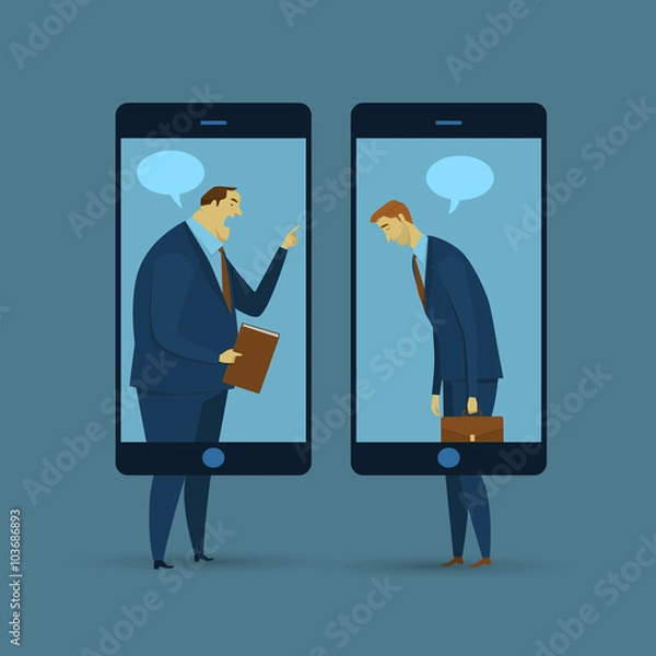 Obraz Abstract business concept of communication. Mobile communication. Social network the imparting or exchanging of information or news. Vector illustration flat style finance banking web infographics.