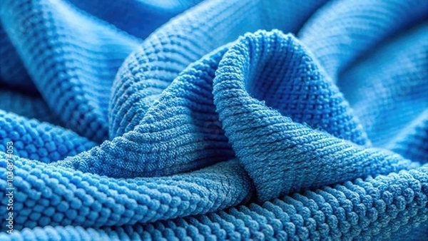 Fototapeta Close-Up Macro Photography of New Blue Microfiber Cloths for Cleaning, Home Essentials, Texture Details, Soft Fabric, Household Supplies, Absorbent Material, and Daily Use Items