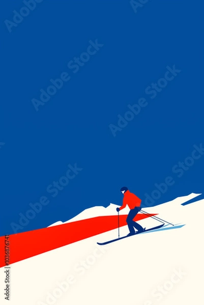 Fototapeta A man is skiing down a mountain
