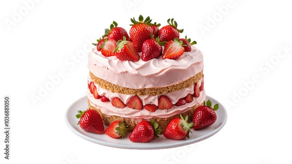 Fototapeta 1 large cake with strawberry flavor There are many strawberries. transparent background