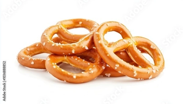 Obraz A pile of small salted pretzels on a white background