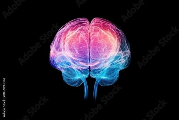 Fototapeta anatomical brain emitting waves of colored lines, front view