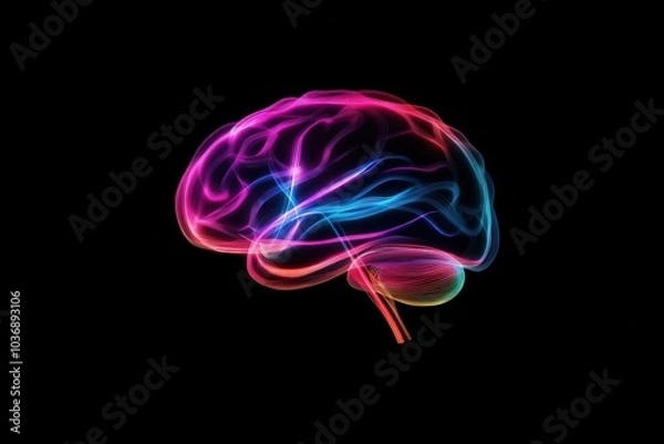 Fototapeta anatomical brain emitting waves of colored lines, front view