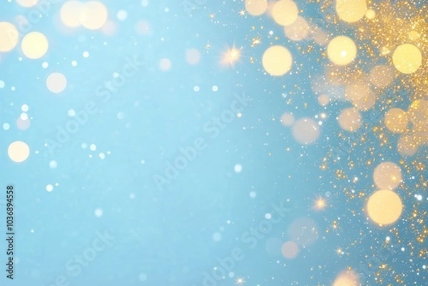 Obraz Blue and gold abstract background made in camera with a macro lens creating floating orbs of warm yellow light on a blue green backdrop