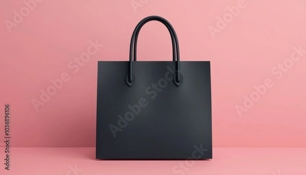 Fototapeta Stylish black tote bag against soft pink background perfect for fashion enthusiasts and everyday use