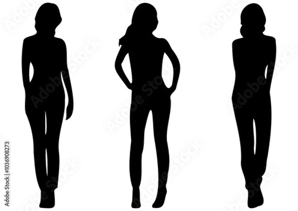 Obraz Silhouette of a woman in different poses on a transparent background