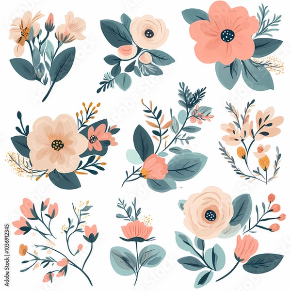 Fototapeta Set Flowers decorative vector image