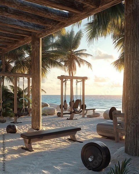 Obraz Nighttime gym with neon lights and a dark, moody color palette