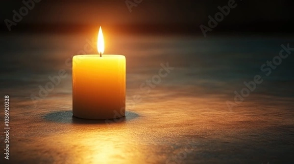 Fototapeta 3D rendering of a burning candle in a dimly lit space