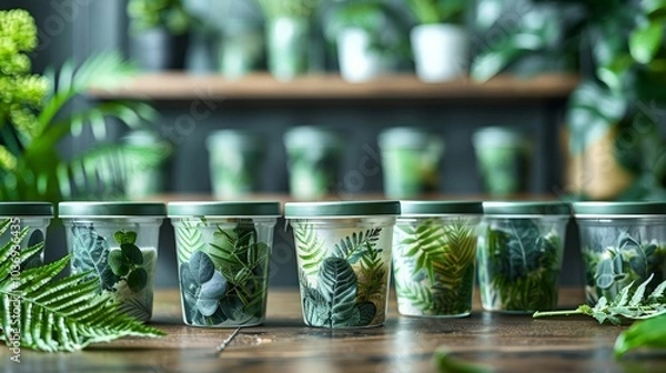 Fototapeta Eco-Friendly Packaging: Illustrate innovative and biodegradable packaging solutions being used in everyday products, emphasizing the shift towards sustainable packaging.