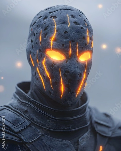 Obraz Mysterious figure with glowing eyes and textured mask