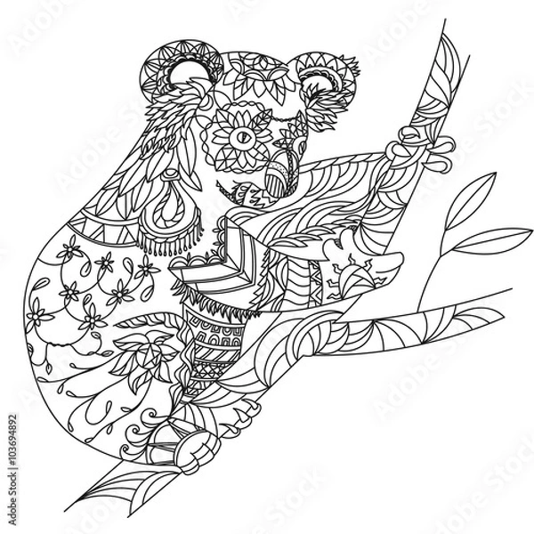 Obraz Zentangle patterned koala bear sitting on eucalyptus