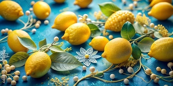 Fototapeta Festive Sukkot Card Featuring Fresh Lemons Created with Generative AI
