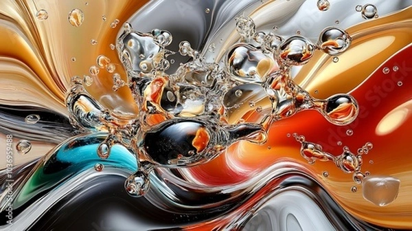 Fototapeta Abstract Liquid Splash with Swirling Colors and Bubbles