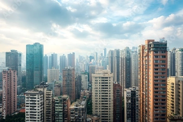 Fototapeta Panoramic View of a Densely Packed Cityscape with Towering Skyscrapers and Modern Architecture