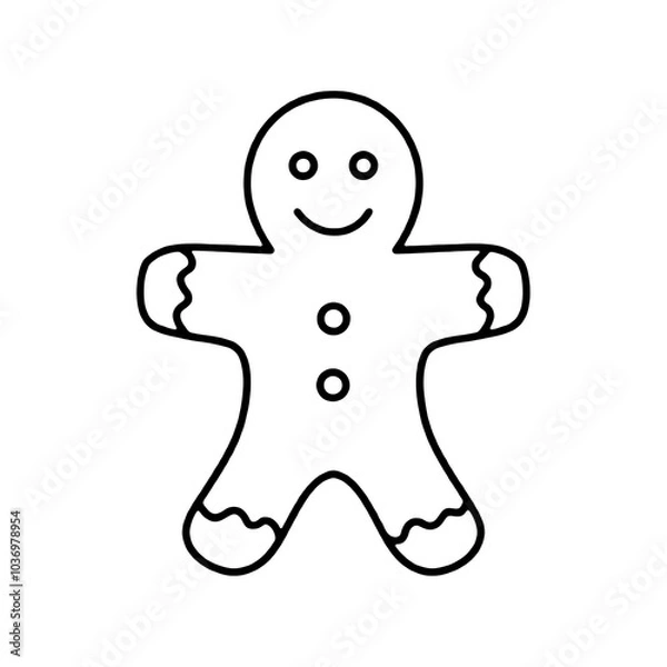 Obraz クリスマスの人型のジンジャークッキーの手描き線画イラスト　透過背景の切り抜き