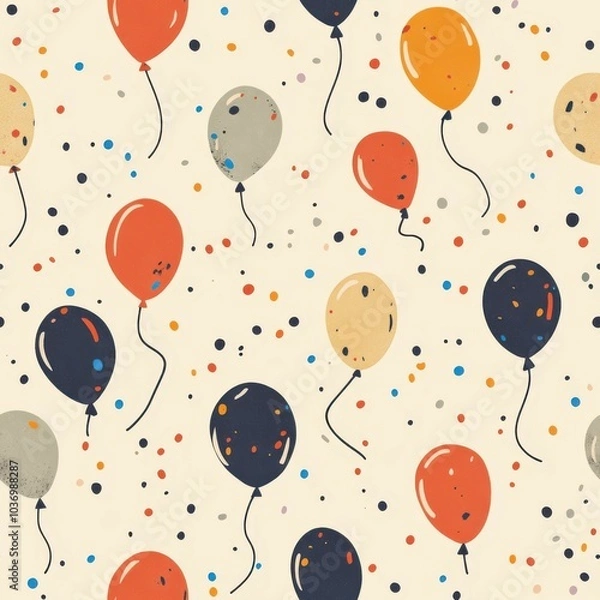 Obraz Vintage Confetti-filled Balloon pattern on vintage beige fabric background, seamless repeating pattern, textile print style, minimal, festive balloon design, celebration decor, textiles
