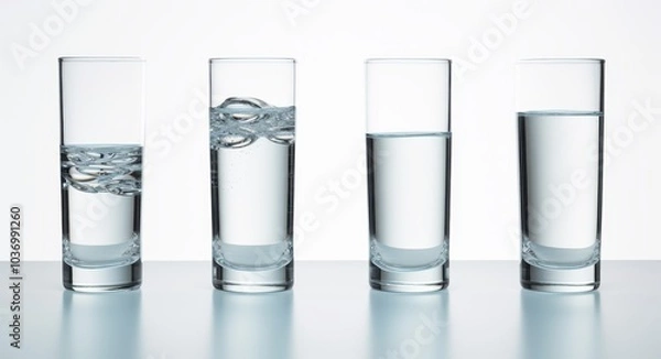 Fototapeta Four glasses filled with water at different levels
