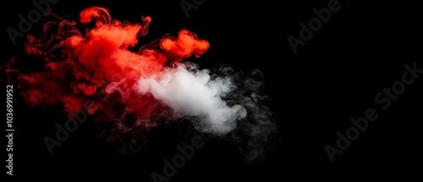 Fototapeta  A black backdrop bears a crimson-white smoky cloud, encircled by another identical one at its heart