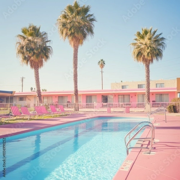 Obraz Poolside at 70's style motels in coast locations
