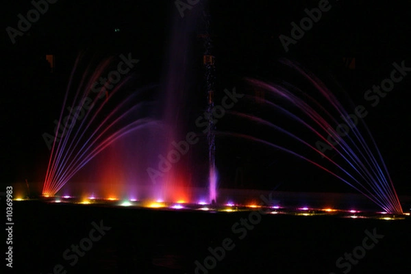 Fototapeta night view of  different fountain