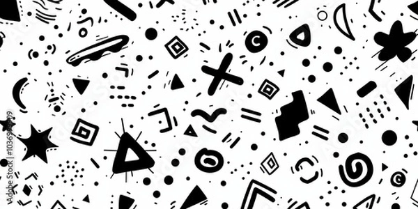 Obraz Abstract Black and White Geometric Pattern with Hand-Drawn Shapes